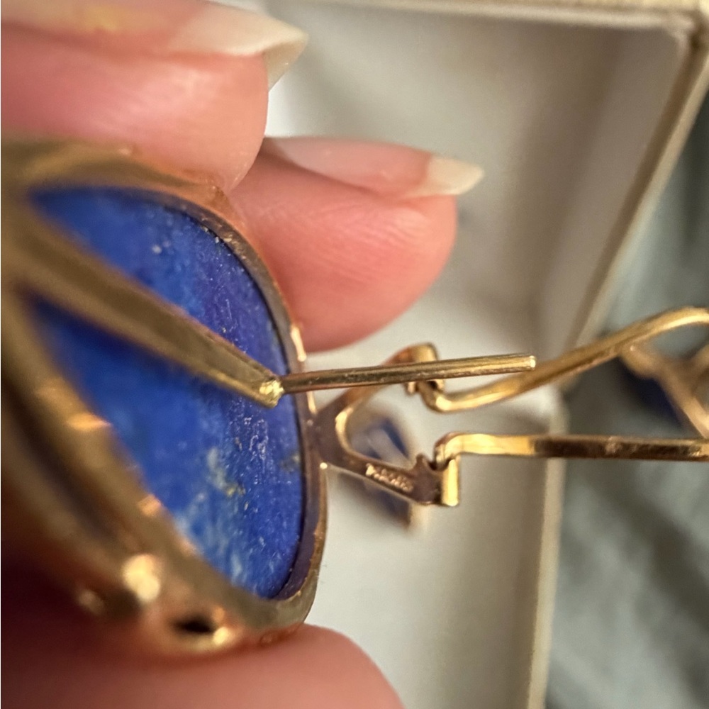 Vintage 14K Yellow Gold Lapis Lazuli Teardrop Ring and Matching Earrings Set - Picture 15 of 15